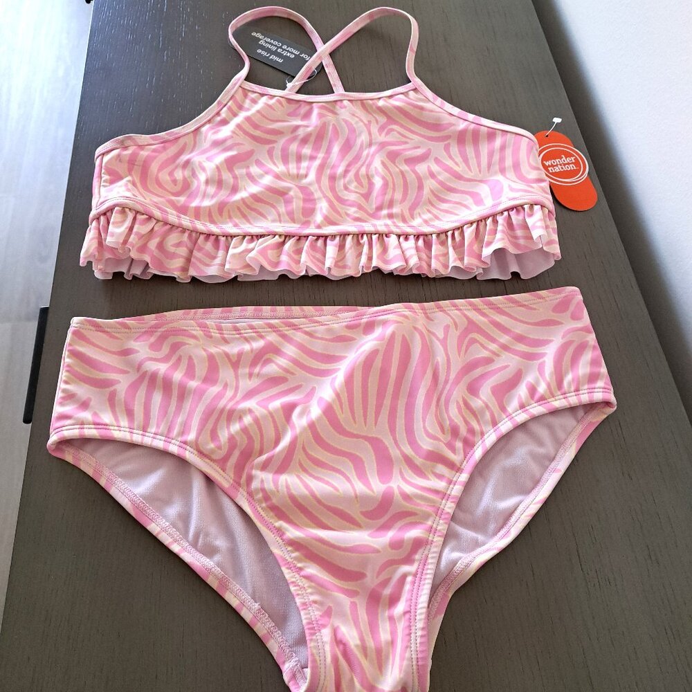 NWT Girls Strawberry Cream Bikini Top Mid-Rise Bottoms  Print UPF 50+ XXL